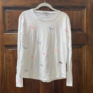 Lisa Todd White Long Sleeve Tee with Multicolor Dachshund Embroidery
